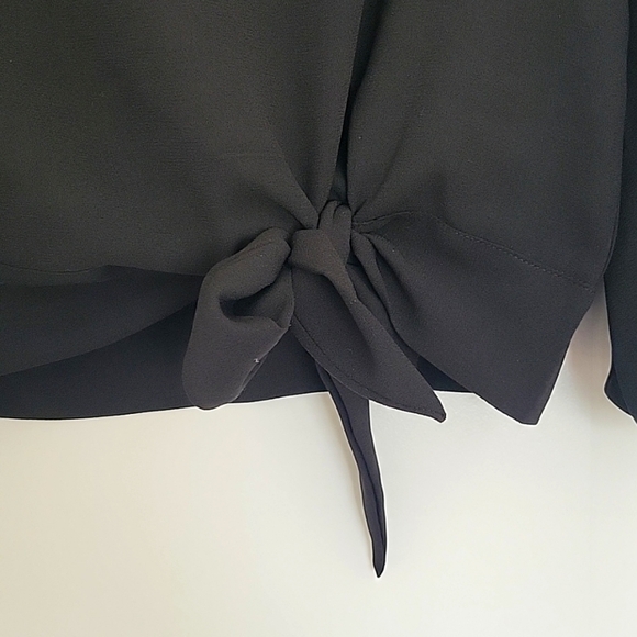 TAHARI ASL BLACK LONG SLEEVE BLOUSE TIE WAIST KEYHOLE BACK XSMALL - Picture 5 of 11